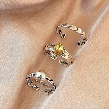Korea Punk Love Heart Ring Σετ 5τμχ Personality Temperament Ζιργκόν Ασημί Χρώμα Γεωμετρικά δαχτυλίδια για γυναίκες Fashion Goth Κοσμήματα