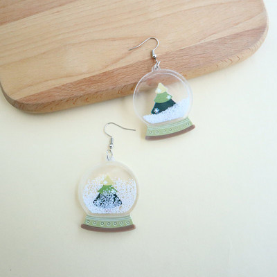 Juokingi Kalėdų eglutės snaigės krištolo rutuliukai akriliniai auskarai moterims Mieli saldainių dėžutė Gashapon Machines Drop Auskarai Vakarėlis