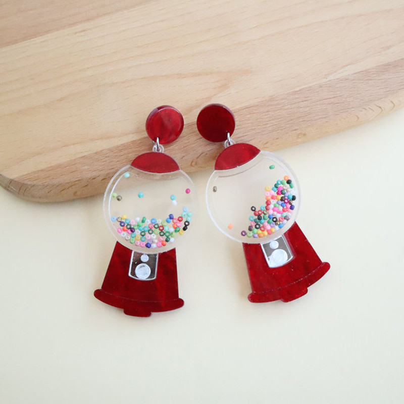 Juokingi Kalėdų eglutės snaigės krištolo rutuliukai akriliniai auskarai moterims Mieli saldainių dėžutė Gashapon Machines Drop Auskarai Vakarėlis