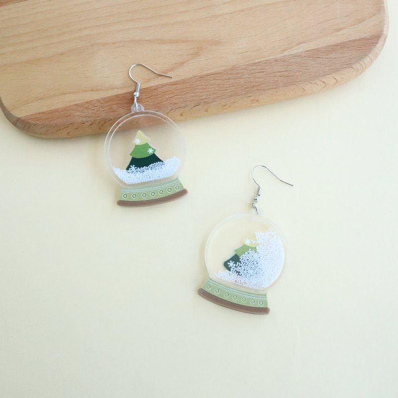 Juokingi Kalėdų eglutės snaigės krištolo rutuliukai akriliniai auskarai moterims Mieli saldainių dėžutė Gashapon Machines Drop Auskarai Vakarėlis