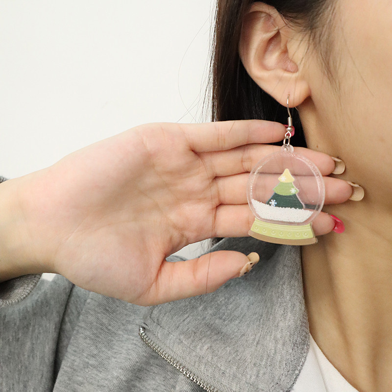 Juokingi Kalėdų eglutės snaigės krištolo rutuliukai akriliniai auskarai moterims Mieli saldainių dėžutė Gashapon Machines Drop Auskarai Vakarėlis