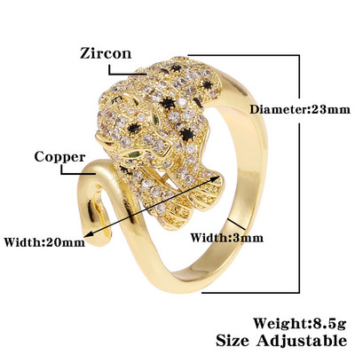 Nauji moteriški papuošalai Hip-hopo asmenybės, leopardo spausdinimo žiedas atviras žiedas Populiarus tinklinis raudonas, retro uodegos žiedas vakarėliui šventinė dovana
