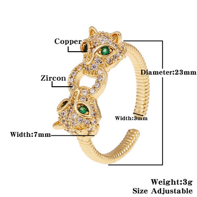 Nauji moteriški papuošalai Hip-hopo asmenybės, leopardo spausdinimo žiedas atviras žiedas Populiarus tinklinis raudonas, retro uodegos žiedas vakarėliui šventinė dovana