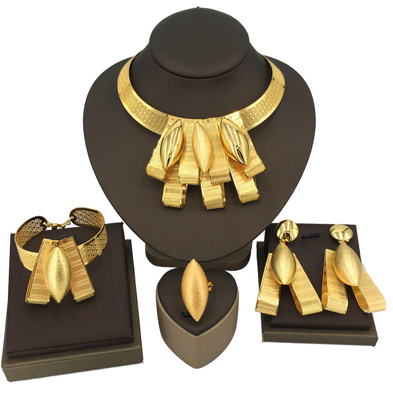 Moterų karolių papuošalų rinkinys 24K dideli karoliai, auskarai, apyrankės, mados tendencijos, drabužiai, nemokamas pristatymas, papuošalai FHK13320