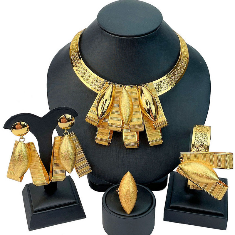 Moterų karolių papuošalų rinkinys 24K dideli karoliai, auskarai, apyrankės, mados tendencijos, drabužiai, nemokamas pristatymas, papuošalai FHK13320