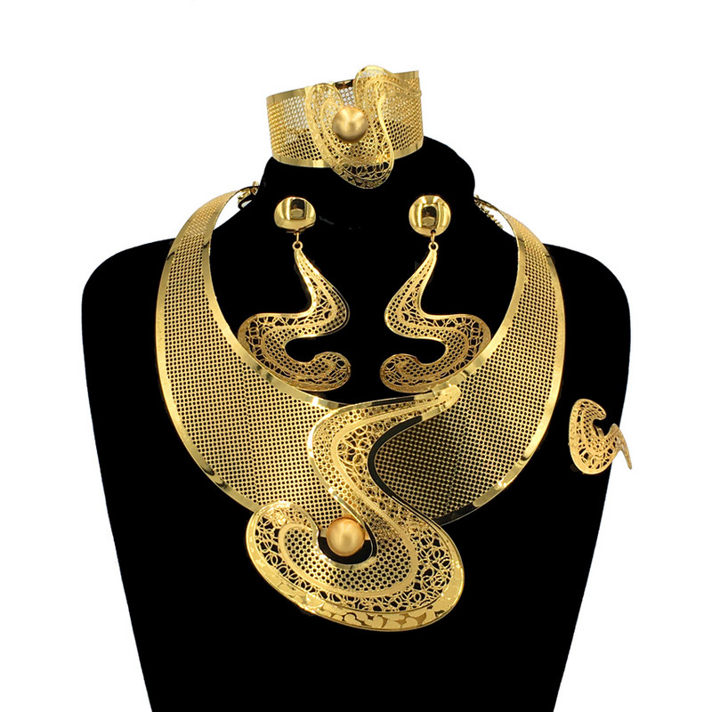 Moterų karolių papuošalų rinkinys 24K dideli karoliai, auskarai, apyrankės, mados tendencijos, drabužiai, nemokamas pristatymas, papuošalai FHK13320