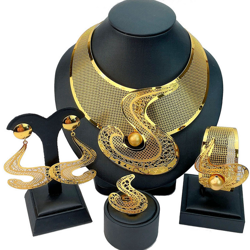 Moterų karolių papuošalų rinkinys 24K dideli karoliai, auskarai, apyrankės, mados tendencijos, drabužiai, nemokamas pristatymas, papuošalai FHK13320