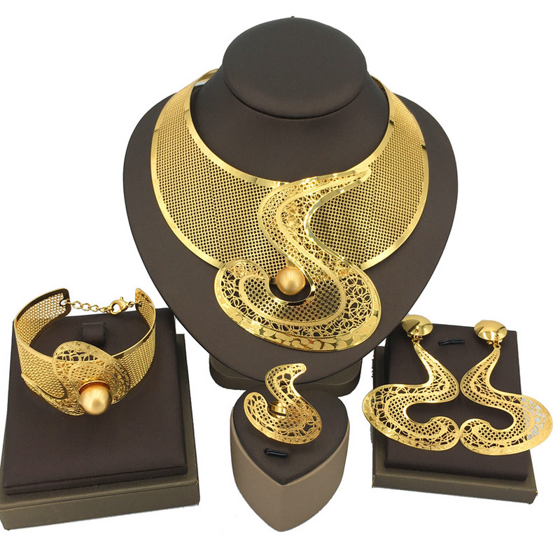 Moterų karolių papuošalų rinkinys 24K dideli karoliai, auskarai, apyrankės, mados tendencijos, drabužiai, nemokamas pristatymas, papuošalai FHK13320