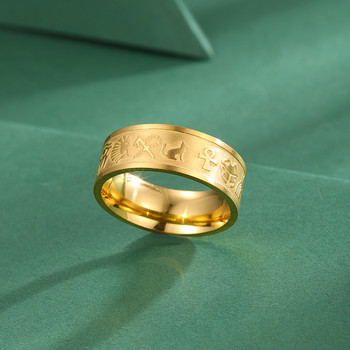 LUTAKU Vintage αιγυπτιακό δαχτυλίδι με χαρακτικό από ανοξείδωτο χάλυβα για γυναίκες Ανδρικό φυλαχτό πανκ κοσμήματα Streetwear Δώρο