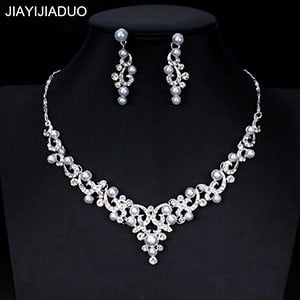jiayijiaduo krištolo vestuvinių papuošalų rinkinys aukso spalvos imitacinis perlas Kalnų krištolas moterų vakarėlis karolių rinkinys vestuvių papuošalai tiesiogiai