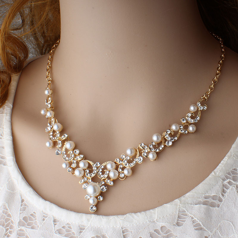 jiayijiaduo krištolo vestuvinių papuošalų rinkinys aukso spalvos imitacinis perlas Kalnų krištolas moterų vakarėlis karolių rinkinys vestuvių papuošalai tiesiogiai