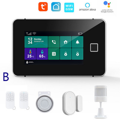 Tuya WiFi GSM apsaugos signalizacijos sistema Pirštų atspaudų ginkluotas temperatūros drėgmės ekranas 433MHz belaidis išmanusis namų įsilaužimo AppControl