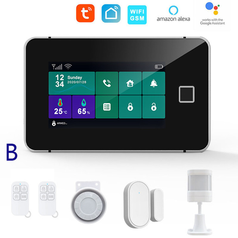 Tuya WiFi GSM apsaugos signalizacijos sistema Pirštų atspaudų ginkluotas temperatūros drėgmės ekranas 433MHz belaidis išmanusis namų įsilaužimo AppControl