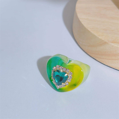 Bohemia pretjerani prsten od smole za žene Akrilne metalne trake su crvene i zelene četvrtaste boje prsten od smole Punk dodaci za nakit