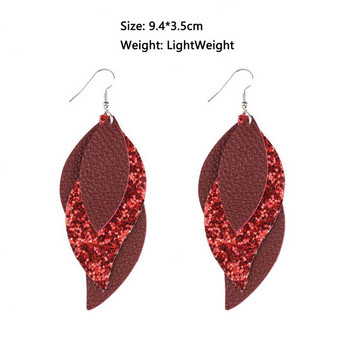 3 στρώσεις γνήσιο δέρμα Teardrop Drop σκουλαρίκια Glittering Leaf Pattern σκουλαρίκια για γυναίκες Hot Fashion Drop Earrings Χονδρική