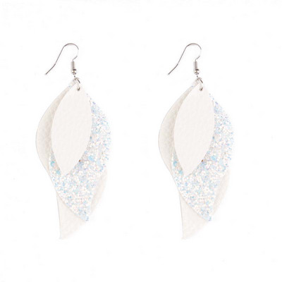 3 sluoksnių Natūralios odos ašarų auskarai Blizgančių lapų rašto auskarai moterims Karštai madingi auskarai Didmeninė prekyba