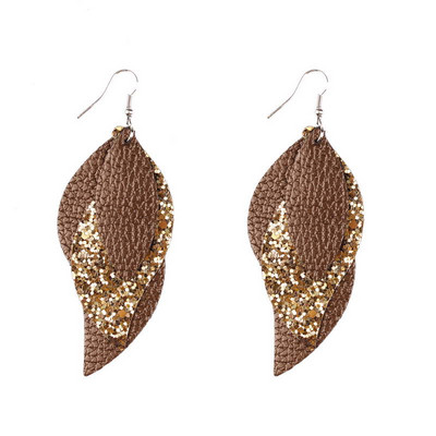 3 sluoksnių Natūralios odos ašarų auskarai Blizgančių lapų rašto auskarai moterims Karštai madingi auskarai Didmeninė prekyba