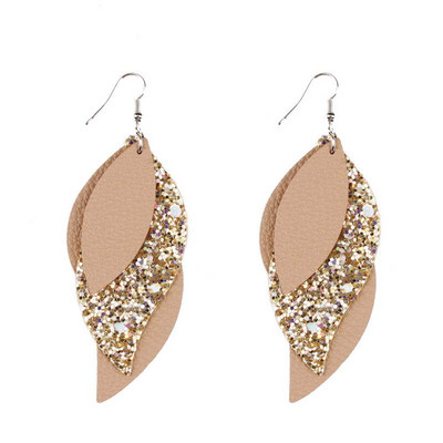 3 sluoksnių Natūralios odos ašarų auskarai Blizgančių lapų rašto auskarai moterims Karštai madingi auskarai Didmeninė prekyba