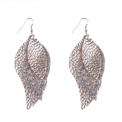 3 sluoksnių Natūralios odos ašarų auskarai Blizgančių lapų rašto auskarai moterims Karštai madingi auskarai Didmeninė prekyba