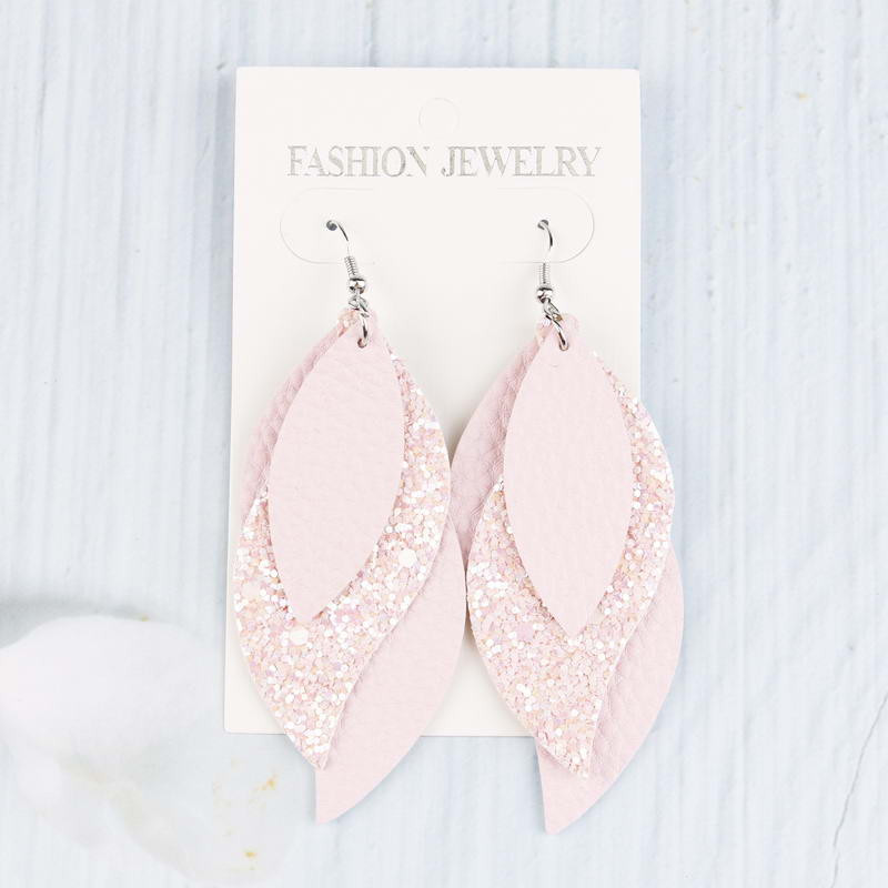 3 sluoksnių Natūralios odos ašarų auskarai Blizgančių lapų rašto auskarai moterims Karštai madingi auskarai Didmeninė prekyba