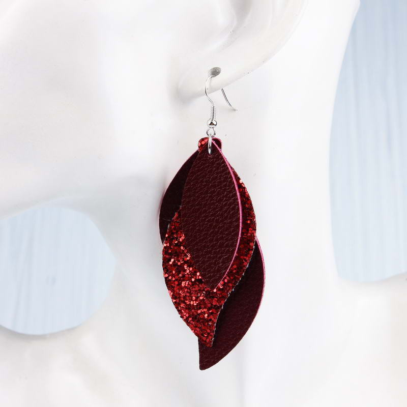 3 sluoksnių Natūralios odos ašarų auskarai Blizgančių lapų rašto auskarai moterims Karštai madingi auskarai Didmeninė prekyba