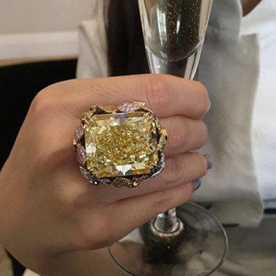 Milangirl Square Cyrstal Годежен пръстен Дамски шампанско Големи цирконови пръстени за жени Старинни бижута жълти пръстени Подаръци
