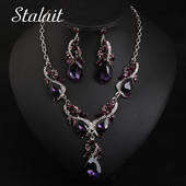 Esküvői ékszerek Kristály Menyasszonyi Ajándék Kürt Fém Teljes Strasszos Choker Medál Nyaklánc Fülbevaló Szett Ezüst Szín Linklánc