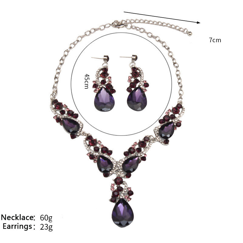 Esküvői ékszerek Kristály Menyasszonyi Ajándék Kürt Fém Teljes Strasszos Choker Medál Nyaklánc Fülbevaló Szett Ezüst Szín Linklánc