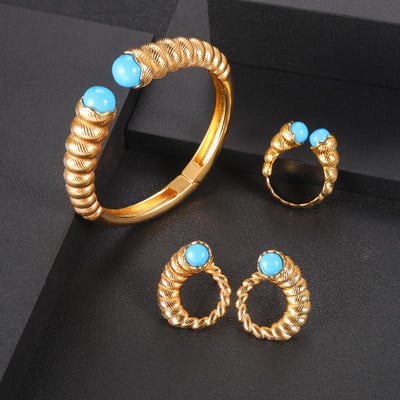 Janekelly luxus egyedi afrikai karkötő karkötő gyűrű szett nőknek esküvői cirkon kristály CZ Dubai menyasszonyi ékszer szett