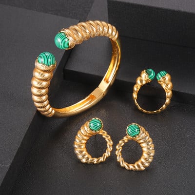 Janekelly luxus egyedi afrikai karkötő karkötő gyűrű szett nőknek esküvői cirkon kristály CZ Dubai menyasszonyi ékszer szett