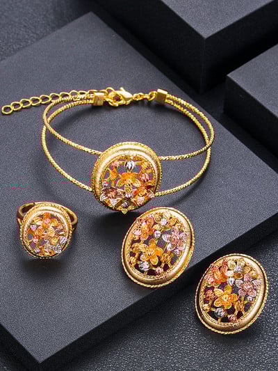 Janekelly luxus egyedi afrikai karkötő karkötő gyűrű szett nőknek esküvői cirkon kristály CZ Dubai menyasszonyi ékszer szett