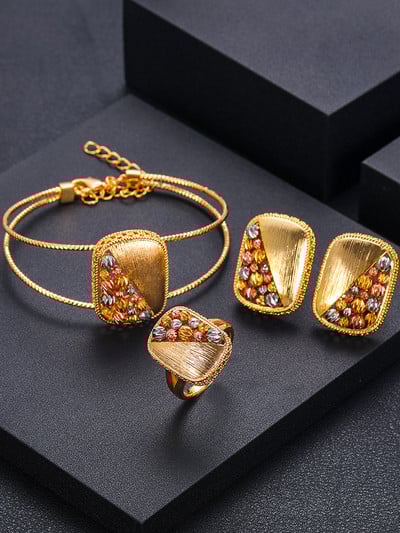 Janekelly luxus egyedi afrikai karkötő karkötő gyűrű szett nőknek esküvői cirkon kristály CZ Dubai menyasszonyi ékszer szett