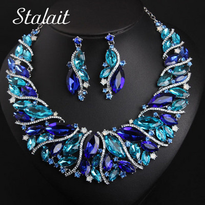 Set de cercei colier de cristal vintage retro Seturi de bijuterii de mireasă din Dubai, petrecere pentru femei, cadou mare de bijuterii colorate de lux