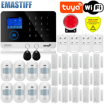 W2B Алармена система за сигурност за дома GSM Wifi Tuya Smart Life App Control Комплект за аларма за кражба със сензор за врата работи с Alexa