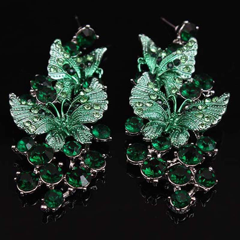 Prabangūs žali karoliai auskarai drugelių papuošalų rinkiniai pareiškimas nuotakos dovanos moterims vestuvių vakarėliui Indijos bižuterijos papuošalai