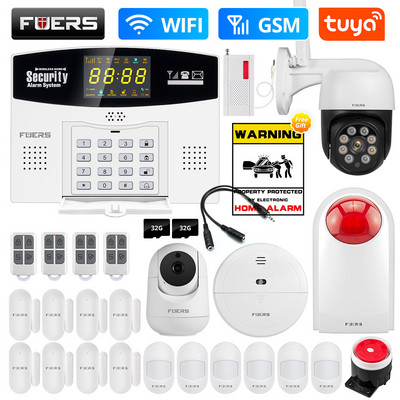 Fuers W210 Комплект интелигентна алармена система Tuya WIFI GSM аларма против взлом Интелигентна домашна алармена система Цветен LCD дисплей Сигурност 3MP IP камера