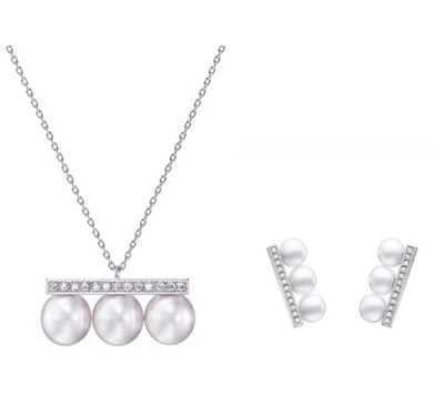 Kurshuni Balance Bar perlų pakabukas karoliai su kubiniu cirkonio akmeniu moterims Prabangus kokybiškas auskarų papuošalų rinkinys Vestuvių vakarėlis