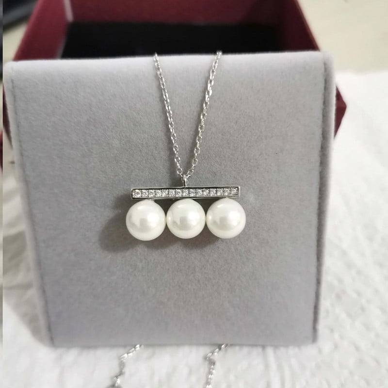 Kurshuni Balance Bar perlų pakabukas karoliai su kubiniu cirkonio akmeniu moterims Prabangus kokybiškas auskarų papuošalų rinkinys Vestuvių vakarėlis