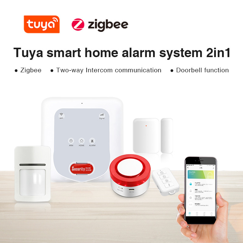Tuya App GSM+WiFi Zigbee Smart Home Juhtmevaba vargusvastane alarmsüsteem Mobiilne kaughääljuhtimise tugi Alexa Goolge Assistant