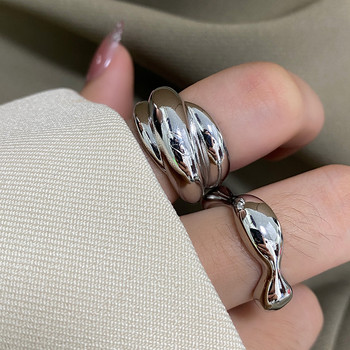 LIVVY Нов сребърен цвят Минималистични гладки неправилни вълни, отварящ се регулируем пръстен за жени Аксесоари за бижута с показалец Подарък