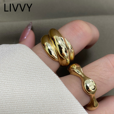 LIVVY Нов сребърен цвят Минималистични гладки неправилни вълни, отварящ се регулируем пръстен за жени Аксесоари за бижута с показалец Подарък