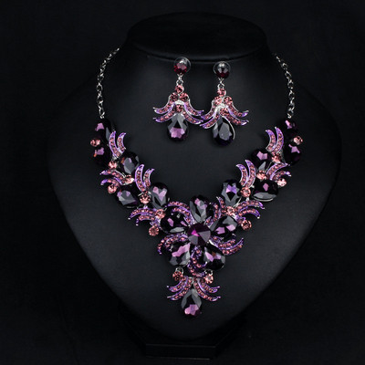 Unikalus moteriškas krištolo Higanbanos gėlių kaklo kaklo auskarų rinkinys Prabangus Kalnų krištolo papuošalų rinkinys Moteriški žavūs vakarėlio aksesuarai