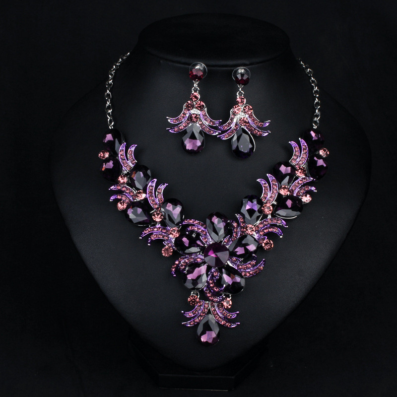 Unikalus moteriškas krištolo Higanbanos gėlių kaklo kaklo auskarų rinkinys Prabangus Kalnų krištolo papuošalų rinkinys Moteriški žavūs vakarėlio aksesuarai