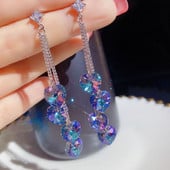 Viseće naušnice za djevojčice, duge naušnice s cvjetnim kristalima s resicama