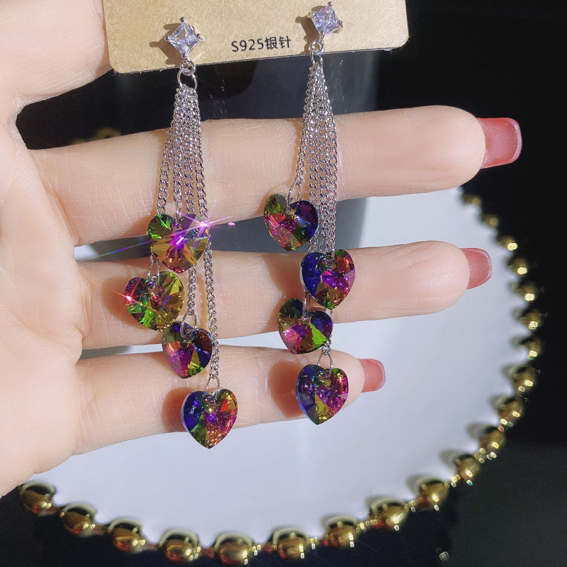 Viseće naušnice za djevojčice, duge naušnice s cvjetnim kristalima s resicama