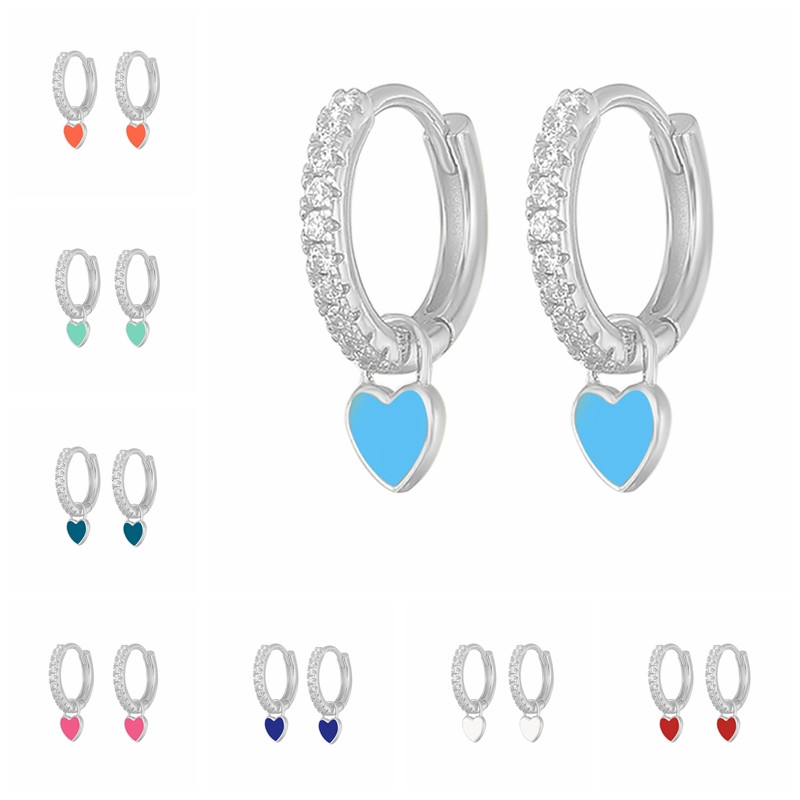 MC Huggie auskarai su emaliu Rožinė Mėlyna Juoda Balta Raudona Širdies pakabukai Pendientes Nauji Moteriški ausų lankeliai