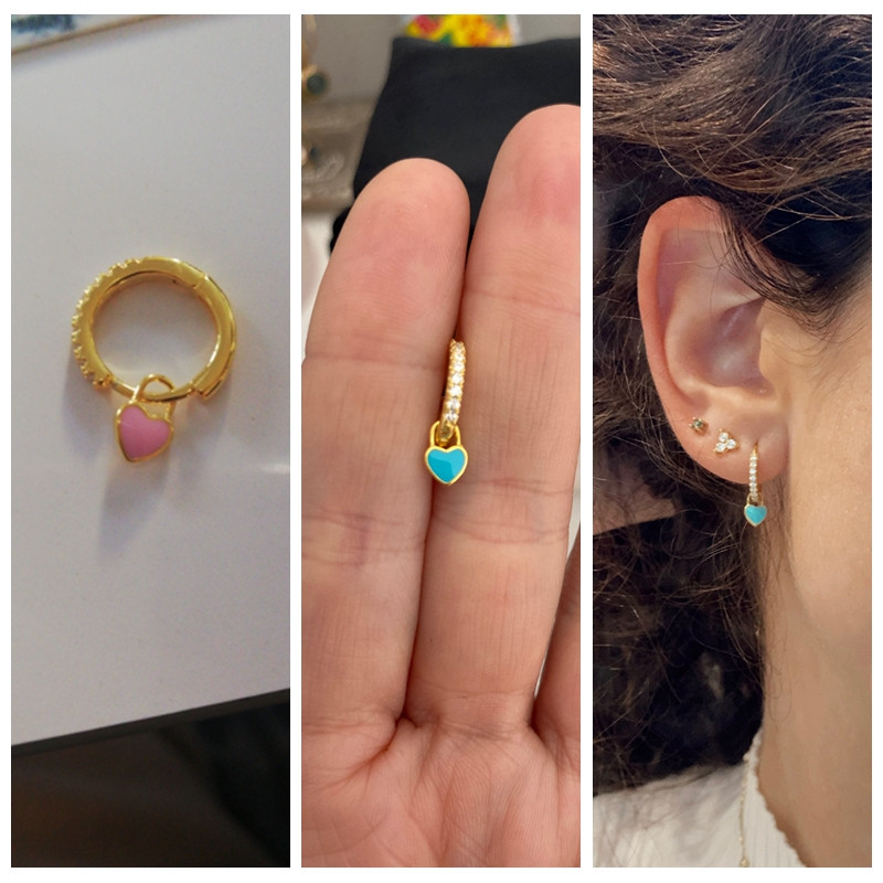 MC Huggie auskarai su emaliu Rožinė Mėlyna Juoda Balta Raudona Širdies pakabukai Pendientes Nauji Moteriški ausų lankeliai