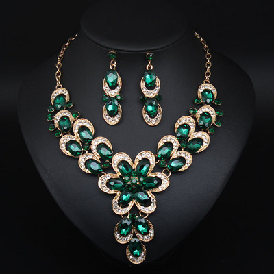 6 spalvų ovalūs krištolo žalia paauksuoti karoliai auskarai papuošalų rinkiniai gėlių pakabukai vestuvių nuotakos aksesuarai moteriai Nauji