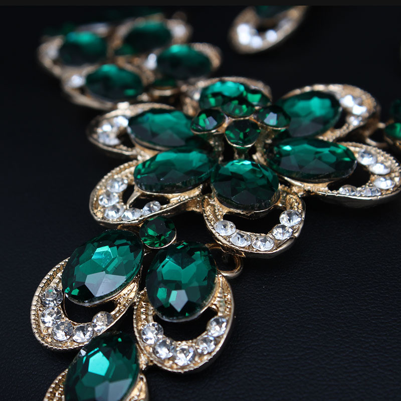 6 spalvų ovalūs krištolo žalia paauksuoti karoliai auskarai papuošalų rinkiniai gėlių pakabukai vestuvių nuotakos aksesuarai moteriai Nauji