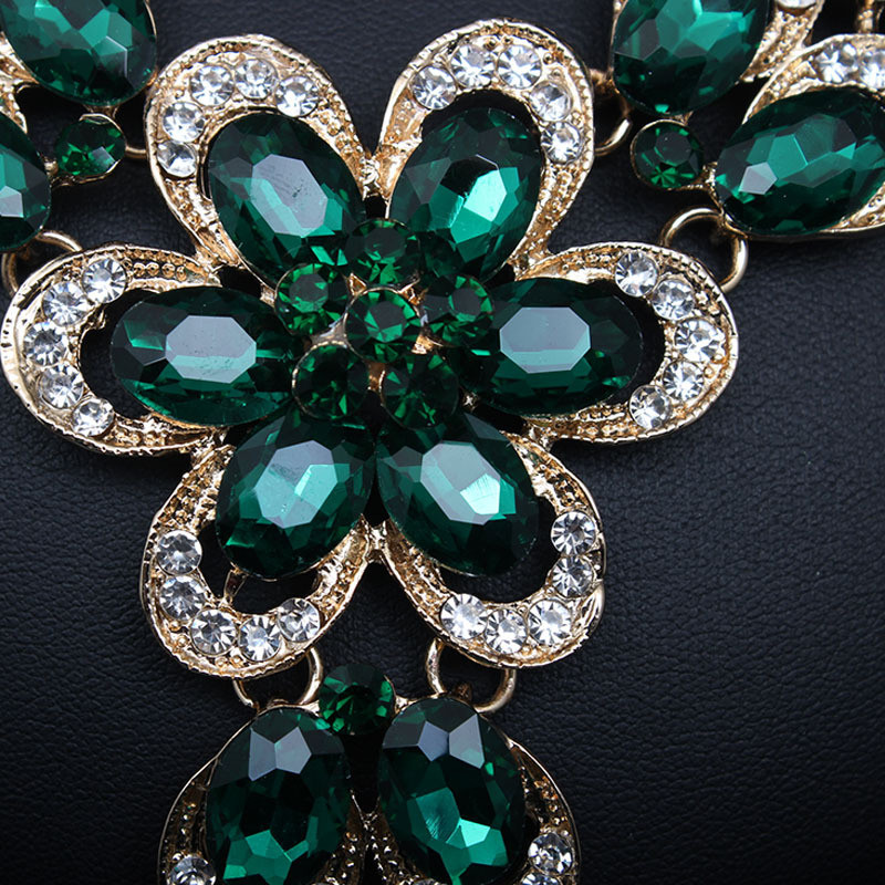 6 spalvų ovalūs krištolo žalia paauksuoti karoliai auskarai papuošalų rinkiniai gėlių pakabukai vestuvių nuotakos aksesuarai moteriai Nauji